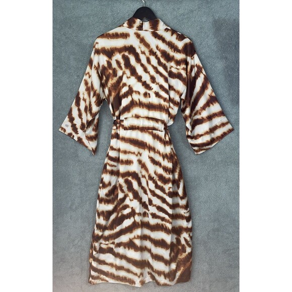 Natori Robe Womens Small Brown Animal Print Silky Satin Short Kimono Robe - Picture 10 of 11
